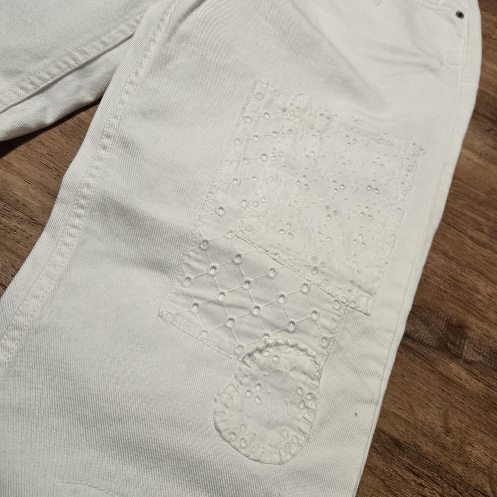 Ralph Lauren Black Label Cream Straight Leg Jeans Distressed Patchwork Size 6 - Picture 2 of 11